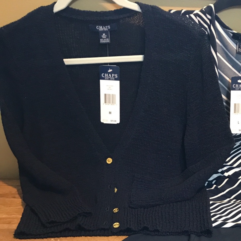 🌟NWT CHAPS NAVY SWEATER GOLD BUTTONS GORGEOUS 🌺